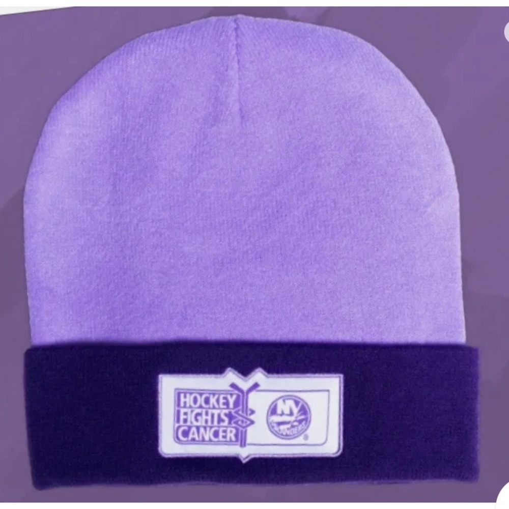 Islanders hockey fights cancer knit beanie hat